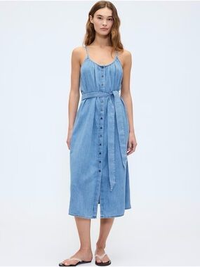 Gap Belted Chambray Denim Midi Dress NWOT XL Coastal Festival Casual Summer